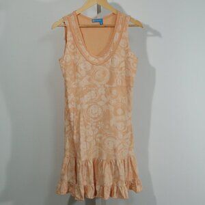 Fresh Produce Sleeveless Ruffle Hem Tank Dress Peach Floral Size Medium USA